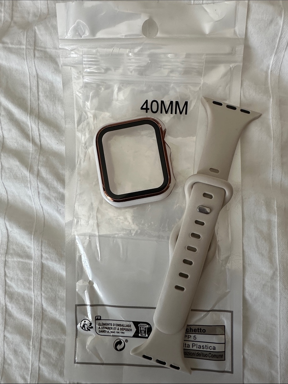 40mm Beige Silicone Watch Band with Rose Gold Case Frame - Compatible Smartwatch